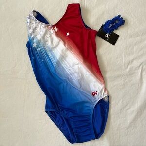 GK Gymnastics Leotard Patriotic Red White Blue Stars & Stripes NWT